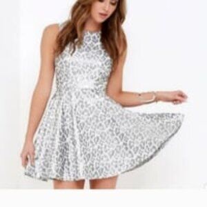 Lulus White Silver Mettalic Animal Pattern Dress